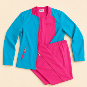 Front Zippered With Zippered Pant Two Piece Scrub Set