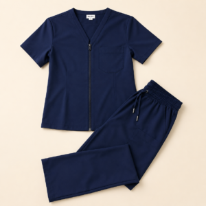 Front Zippered Two Piece Scrub Set — Navy