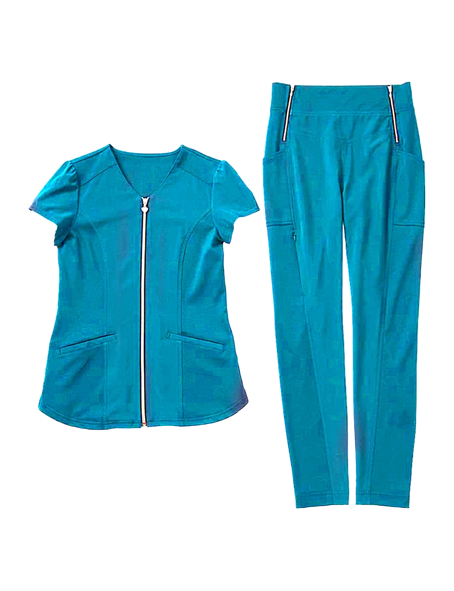 Front Zip Two Piece Scrub Set — Teal