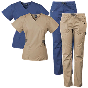 Mock Wrap Cargo Scrub Set — Navy & Khaki