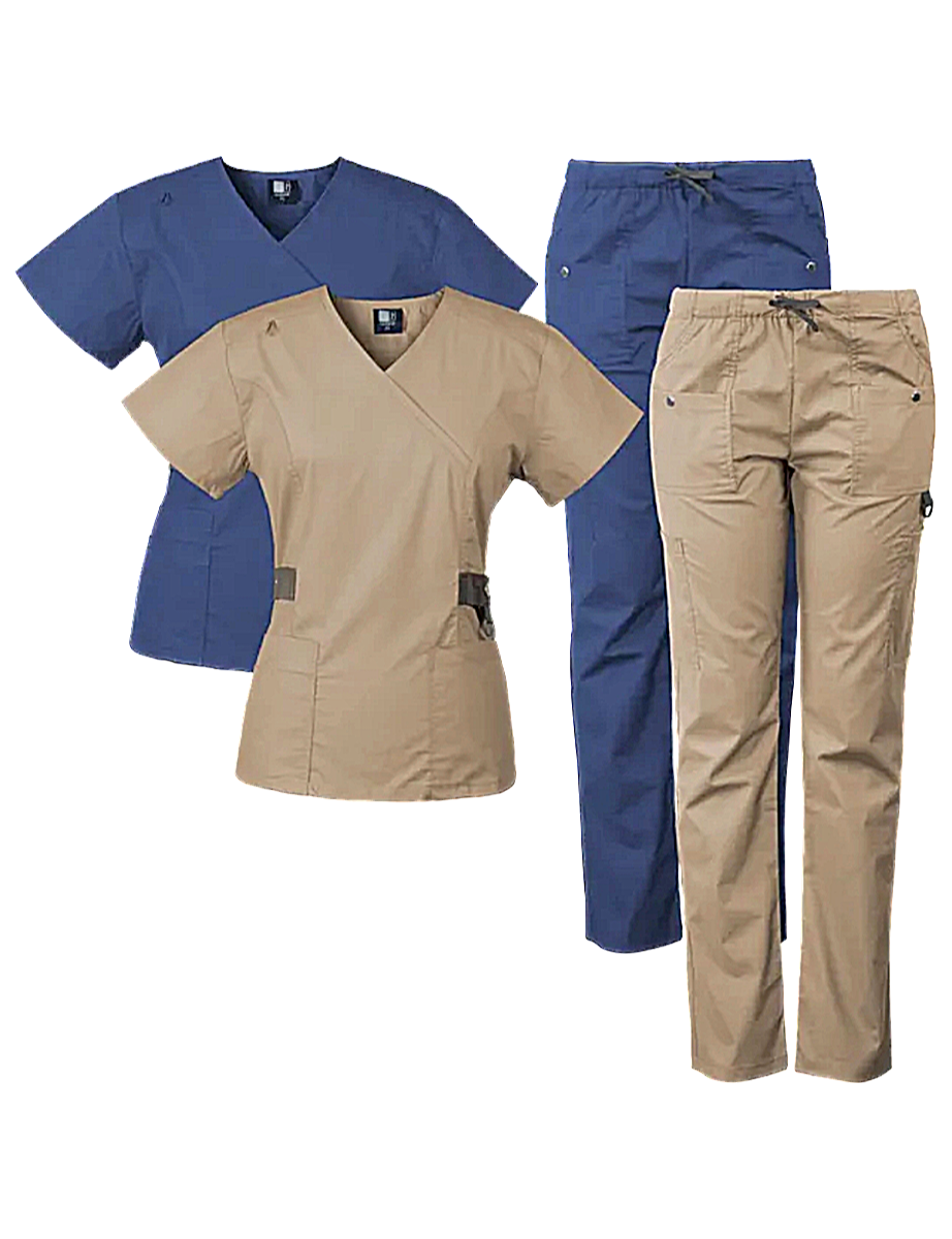 Mock Wrap Cargo Scrub Set — Navy & Khaki