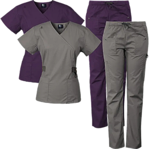 Mock Wrap Cargo Scrub Set — Aubergine & Olive